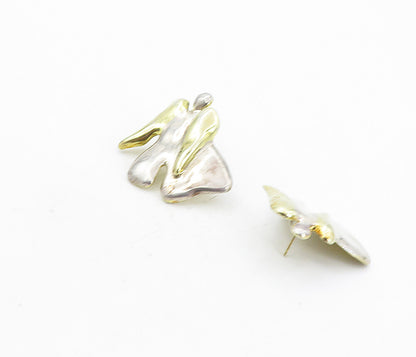 925 Sterling Silver Vintage Two Tone Modernist Angel Drop Earrings EG4122