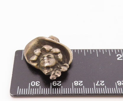925 Sterling Silver  Vintage Antique Woman In Hat Dark Tone Pendant  PT16189