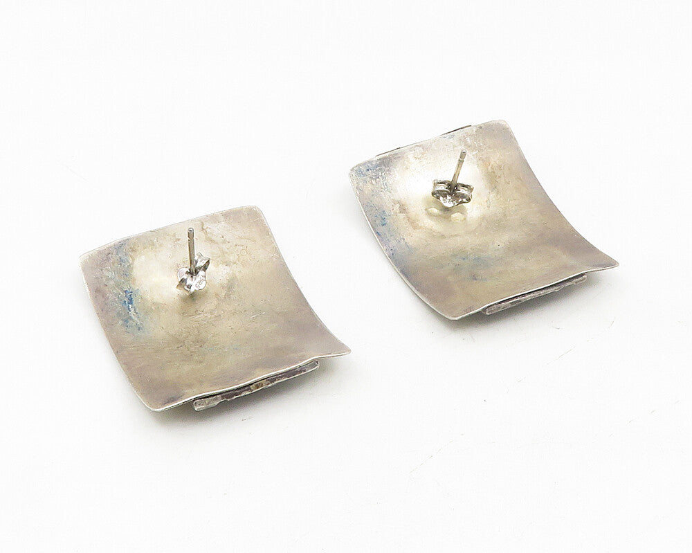 925 Sterling Silver  Vintage Modernist Oxidized Pattern Drop Earrings  EG5514