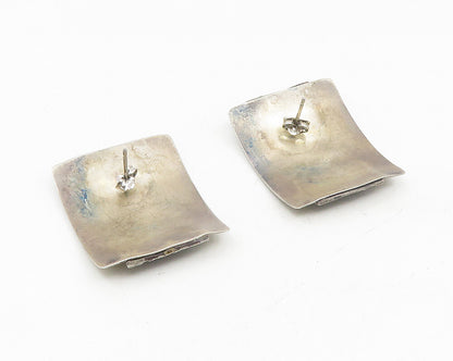 925 Sterling Silver  Vintage Modernist Oxidized Pattern Drop Earrings  EG5514