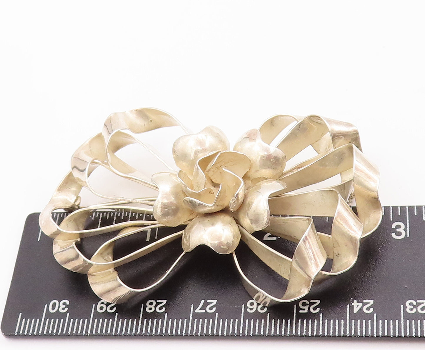 925 Sterling Silver Vintage Brooch Pin HOBE Designer Cutout Flower Bow  BP10958