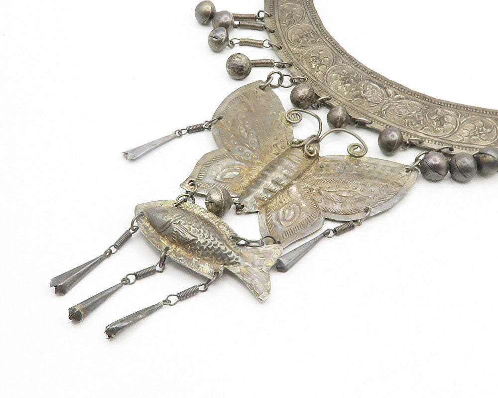 Solid Silver Vintage Antique Large Butterfly Swirl Collar Necklace  NE3082