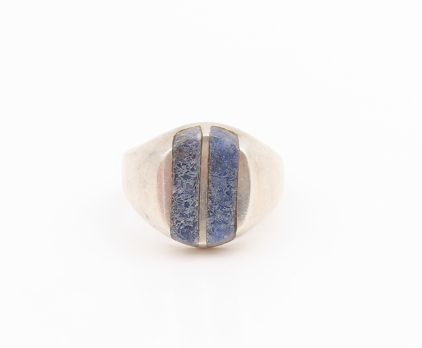 925 Sterling Silver Vintage Ring Lapis Lazuli Geometric Inlay  Sz 10  RG34477