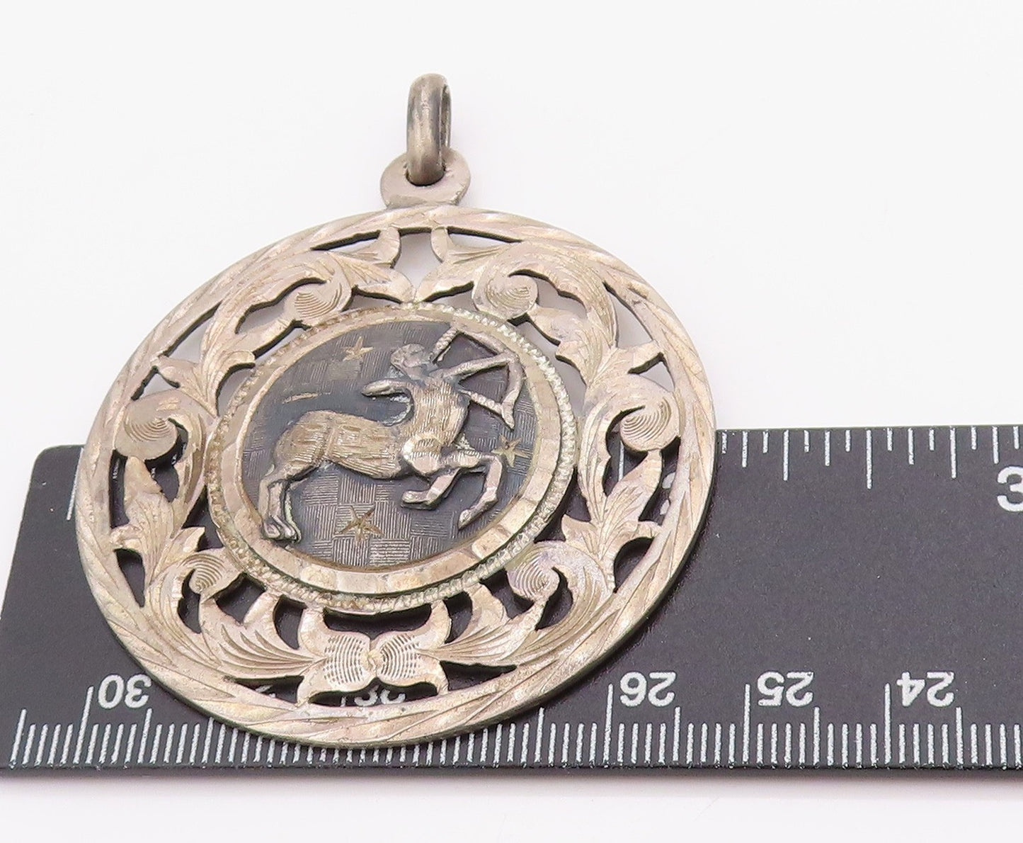 925 Sterling Silver Vintage Pendant Sagittarius Zodiac Cut Out Medallion PT24946