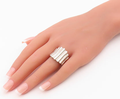 925 Sterling Silver Vintage Ring Modernist Fluted Statement Band  Sz 9  RG36330