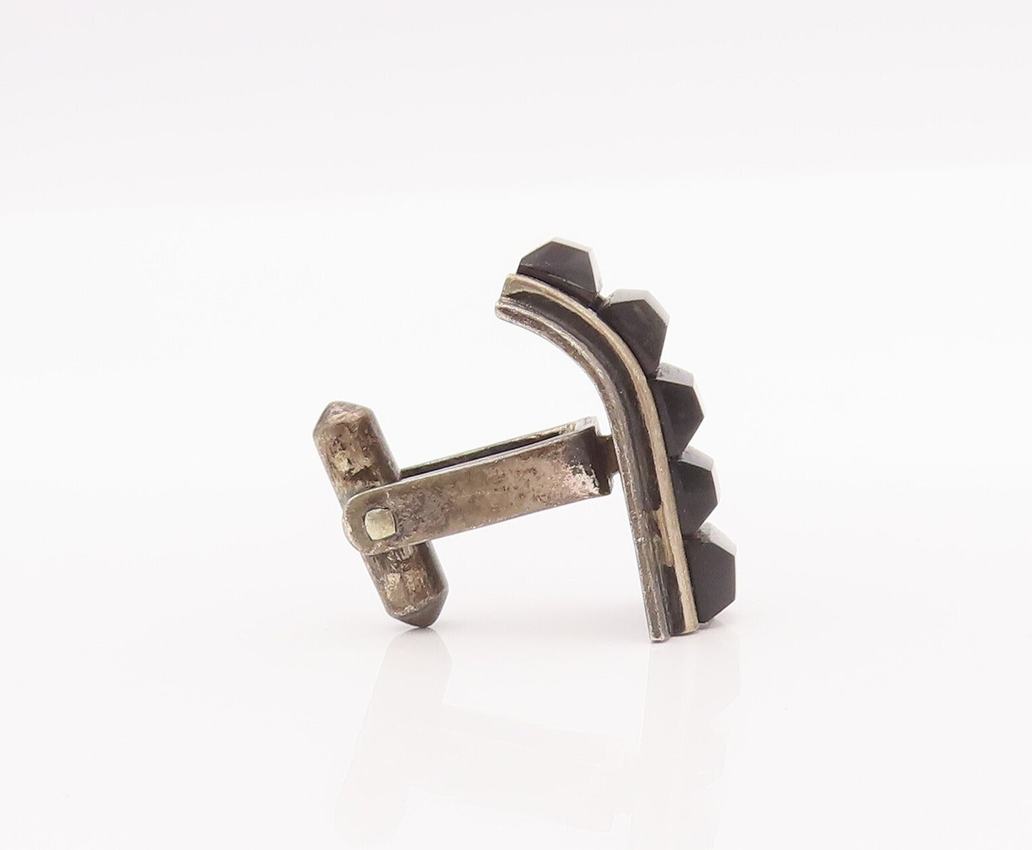 925 Sterling Silver Vintage Cuff Links MAXICO Rectangle Cut Onyx Band  TR3723