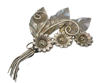 925 Sterling Silver  Vintage Dark Tone Flower Bunch Swirl Brooch Pin  BP5791