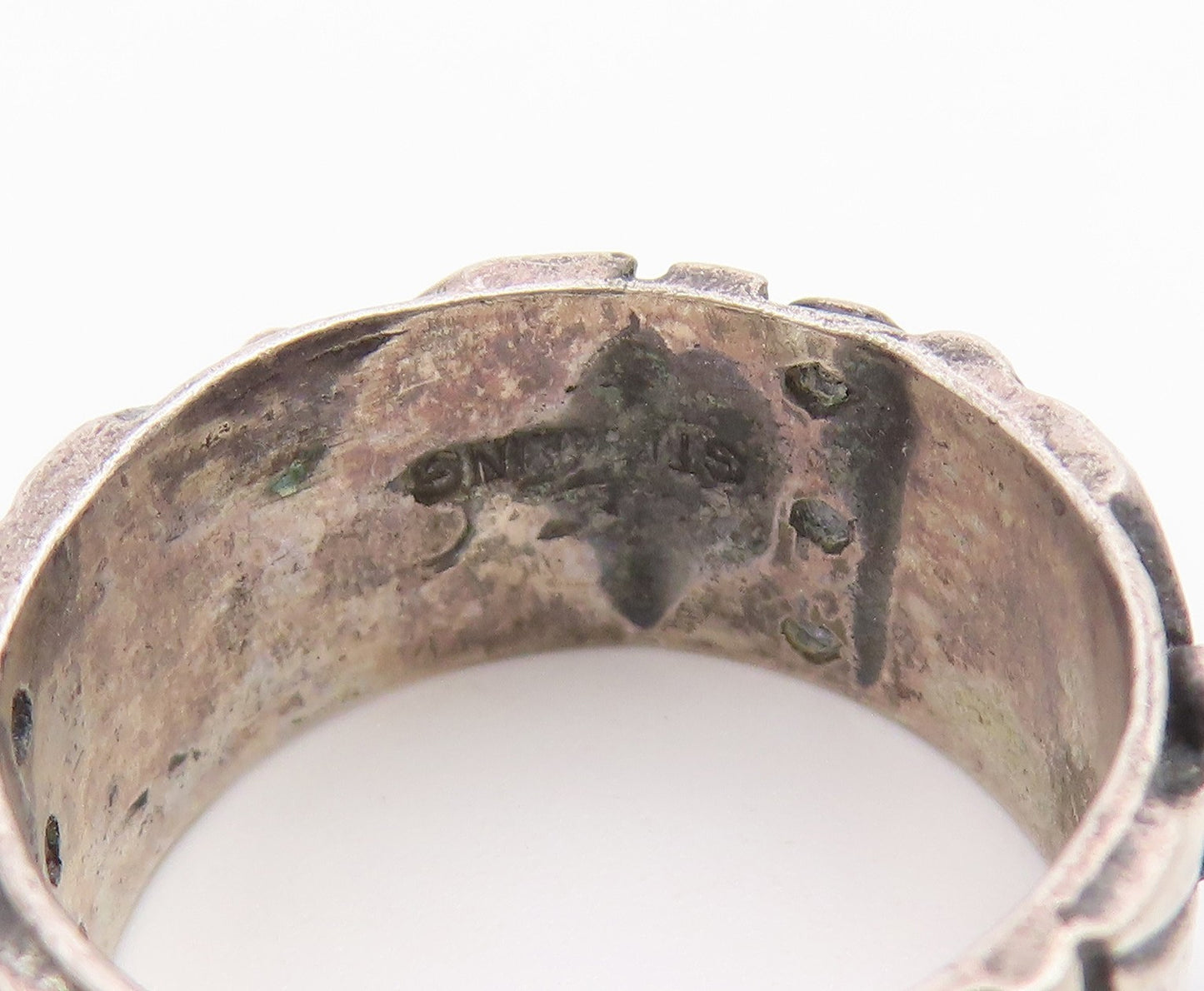 925 Sterling Silver Vintage Ring Brutalist Geometric Pattern Band  Sz 7  RG36840