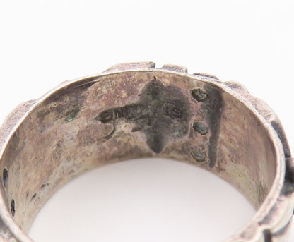 925 Sterling Silver Vintage Ring Brutalist Geometric Pattern Band  Sz 7  RG36840