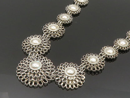 925 Sterling Silver  Vintage Graduated Wire Flower Link Necklace  NE3821