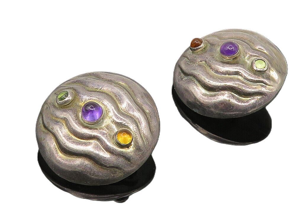 925 Silver  Vintage Amethyst Peridot & Citrine Non Pierce Earrings  EG5617
