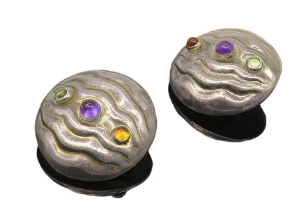 925 Silver  Vintage Amethyst Peridot & Citrine Non Pierce Earrings  EG5617