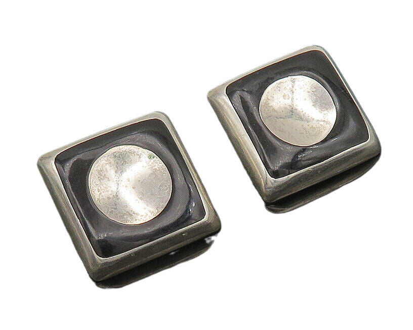 MEXICO 925 Sterling Silver  Vintage Black Onyx Non Pierce Earrings  EG9356