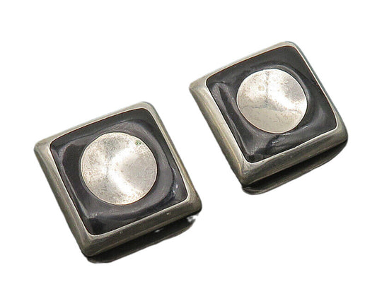 MEXICO 925 Sterling Silver  Vintage Black Onyx Non Pierce Earrings  EG9356