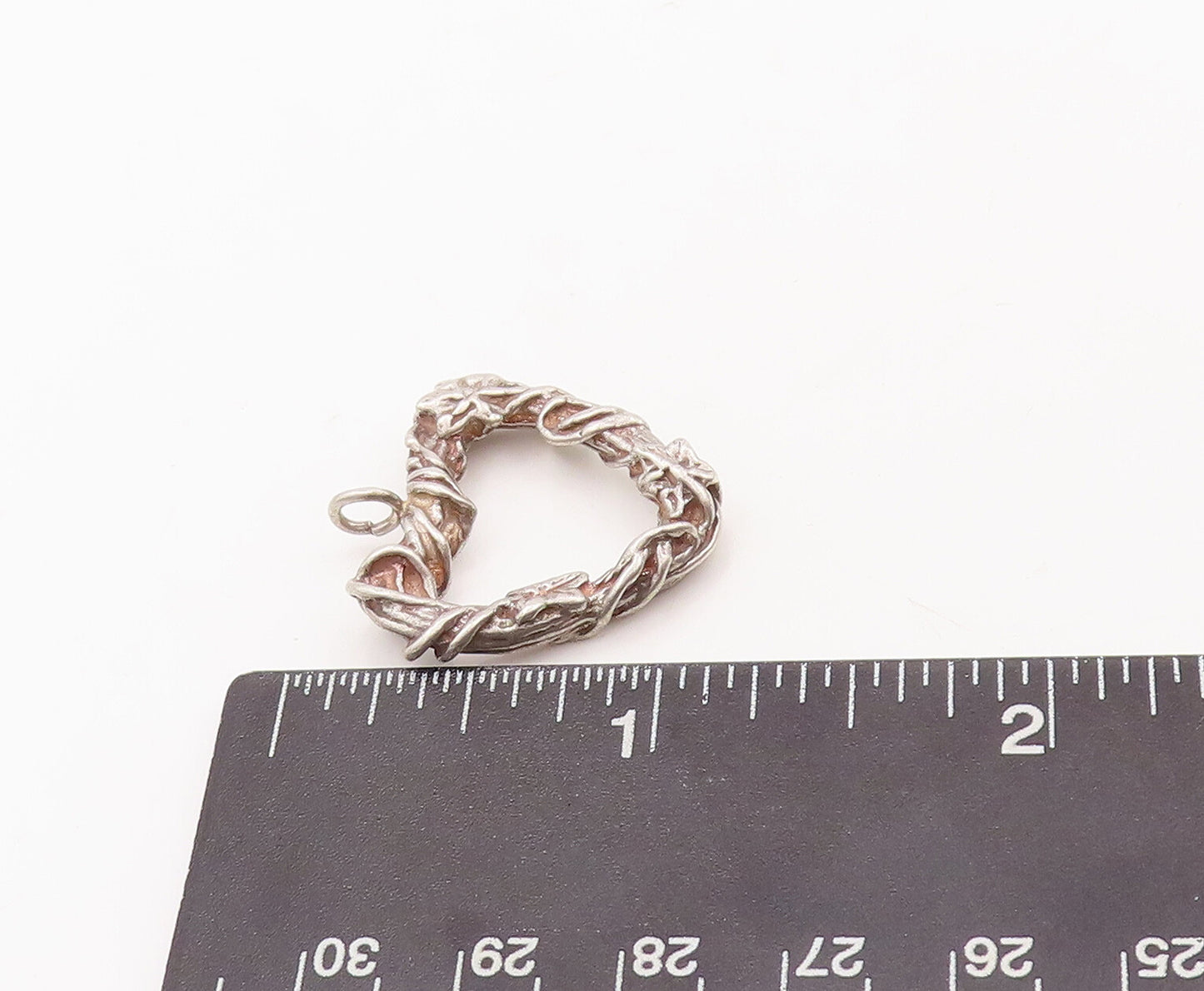 925 Sterling Silver Vintage Pendant Wired Wood Carved Cutout Heart  PT23156