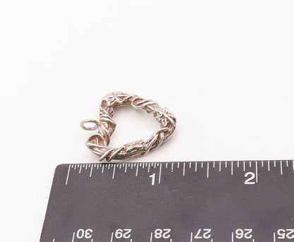 925 Sterling Silver Vintage Pendant Wired Wood Carved Cutout Heart  PT23156