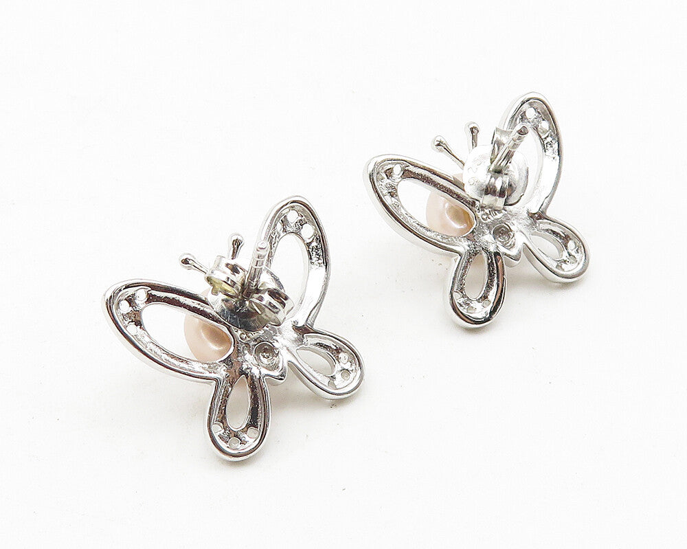 925 Sterling Silver  Petite Pink Pearl & Topaz Butterfly Stud Earrings  EG5731