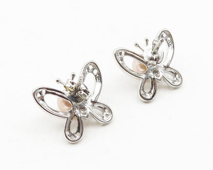 925 Sterling Silver  Petite Pink Pearl & Topaz Butterfly Stud Earrings  EG5731