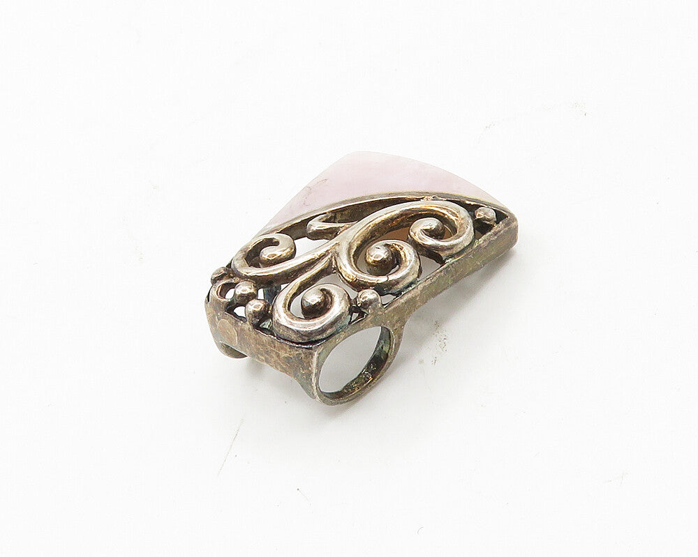 925 Sterling Silver  Vintage Pink Mother Of Pearl Open Swirl Pendant  PT14677