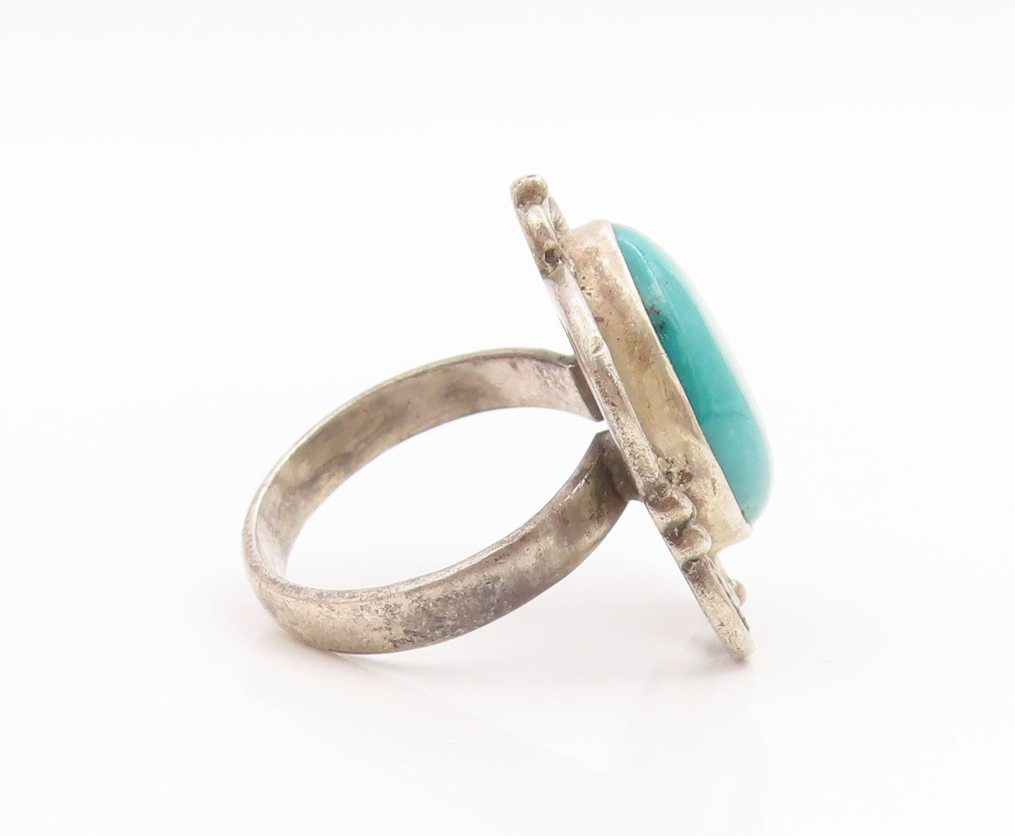 925 Sterling Silver Vintage Ring Cabochon Turquoise Statement Band Sz 9 RG35574