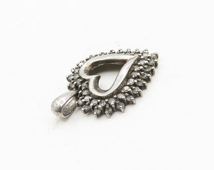 925 Sterling Silver  Vintage Genuine Diamonds Open Love Heart Pendant  PT14656