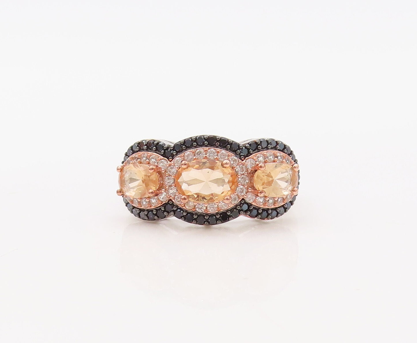 925 Sterling Silver Vintage Ring Oval Morganite Halo CZ & Spinel  Sz 7 RG30644