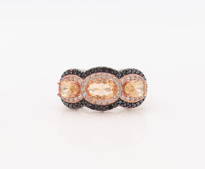 925 Sterling Silver Vintage Ring Oval Morganite Halo CZ & Spinel  Sz 7 RG30644