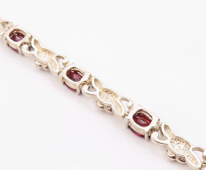 925 Sterling Silver Vintage Bracelet Elegant Garnet Carved Rose Link  BT12123