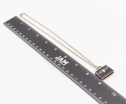 925 Sterling Silver Vintage Necklace Enameled Briefcase Charm Chain  NE4707