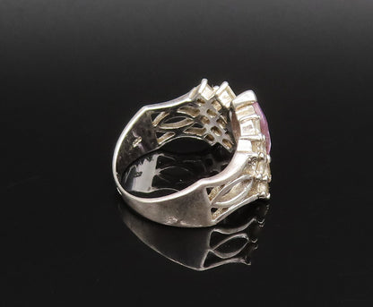 925 Silver  Vintage Purple & White Cubic Zirconia Open Shank Ring Sz 8 RG25905