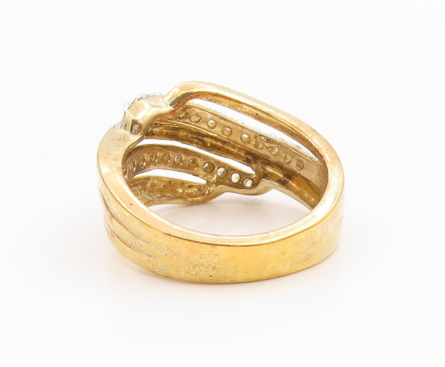 925 Sterling Silver Vintage Ring Gold Plated CZ Crossover Band  Sz 7  RG35519