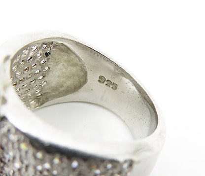 925 Sterling Silver  Cubic Zirconia Belt Buckle Motif Band Ring Sz 6  RG3634
