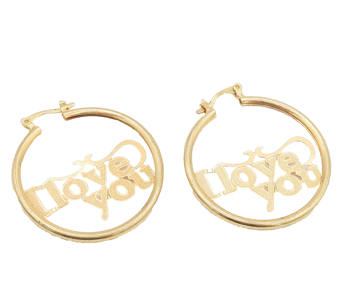 925 Silver  Vintage Gold Plated I Love You Cutout Hoop Earrings  EG12316