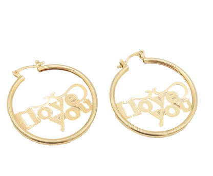 925 Silver  Vintage Gold Plated I Love You Cutout Hoop Earrings  EG12316