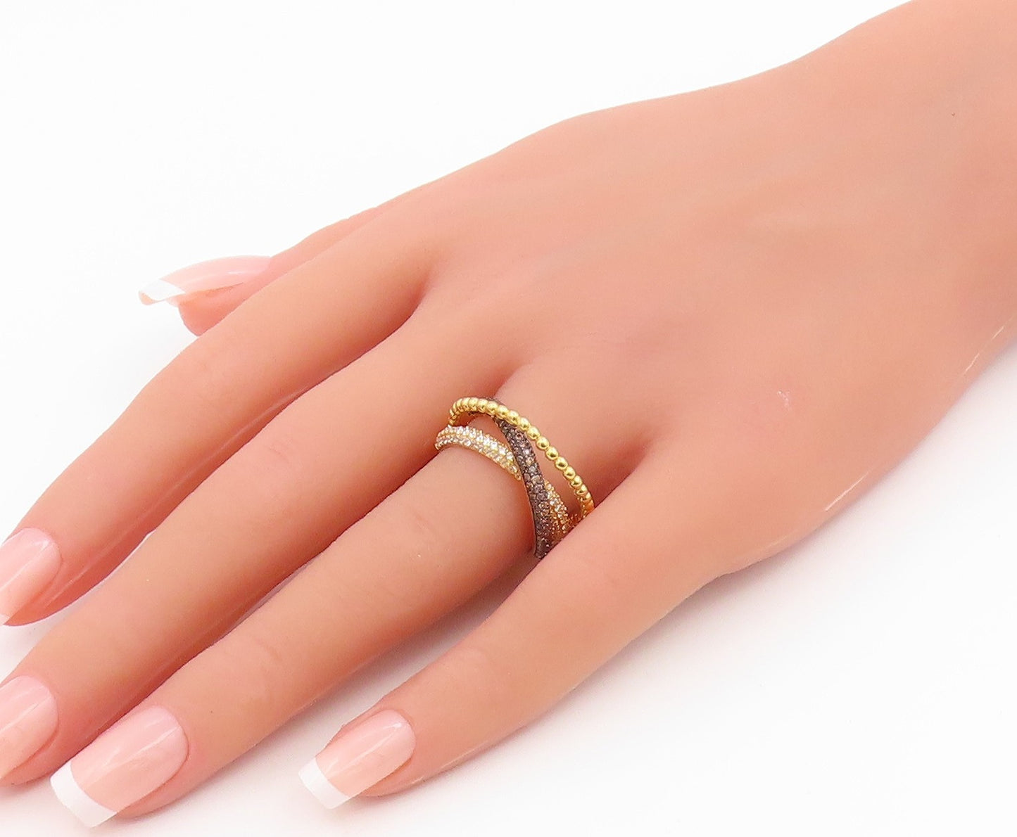 925 Sterling Silver Vintage Ring Gold Plated CZ Crossover Band  Sz 7  RG35616