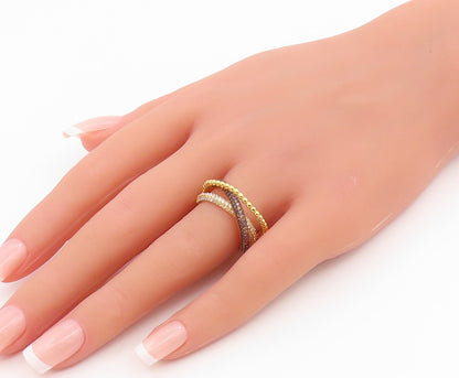 925 Sterling Silver Vintage Ring Gold Plated CZ Crossover Band  Sz 7  RG35616