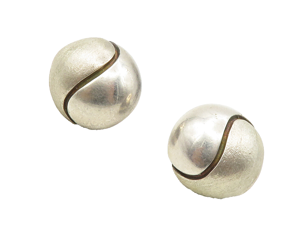 925 Sterling Silver  Vintage Textured Swirl Shiny Dome Drop Earrings  EG6974