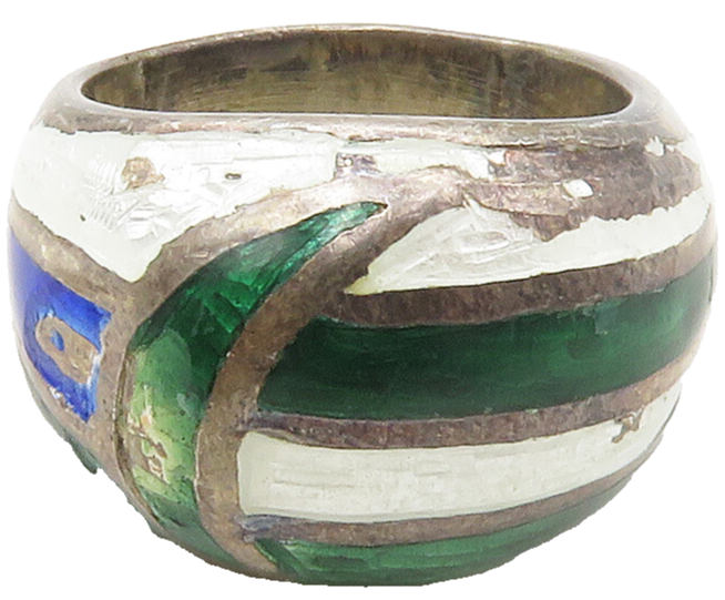 SIAM 925 Sterling Silver  Vintage Enamel Striped Dome Band Ring Sz 7  RG16678