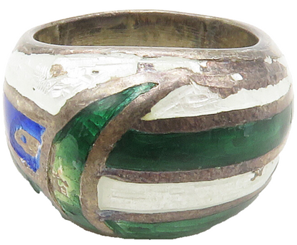 SIAM 925 Sterling Silver  Vintage Enamel Striped Dome Band Ring Sz 7  RG16678