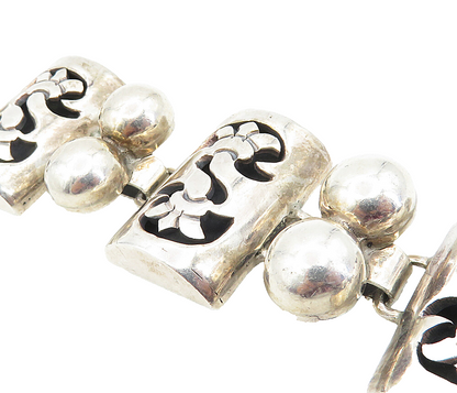 MEXICO 925 Silver  Vintage Dark Tone Cutout Dome Link Chain Bracelet  BT3956