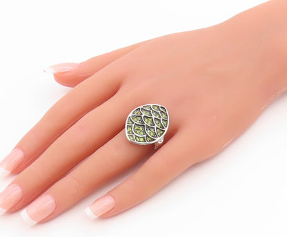 925 Sterling Silver Vintage Ring Green Peridot Mermaid Scale Band  Sz 7  RG35767