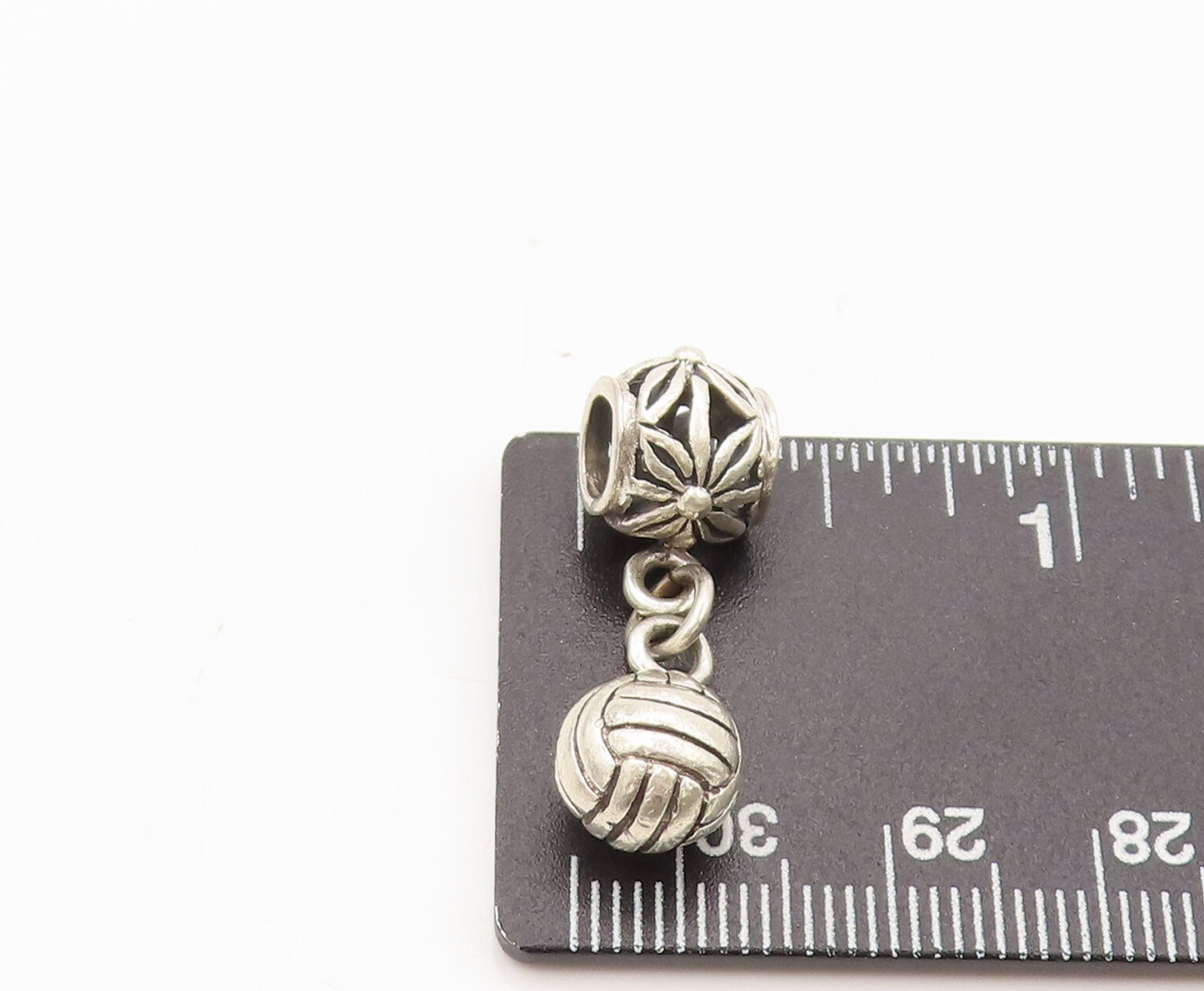 925 Sterling Silver Vintage Pendant Solid Carved Dangling Volley Ball   PT22460