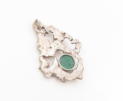 925 Sterling Silver Vintage Pendant Cabochon Malachite Brutalist Locket  PT25447