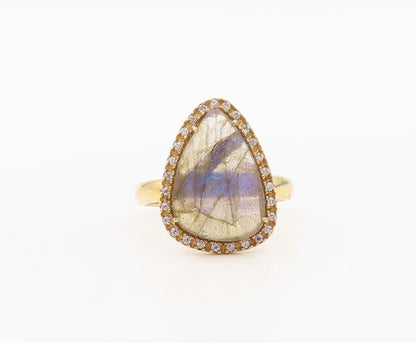925 Sterling Silver Vintage Ring Gold Plated Alexandrite & Topaz  Sz 7  RG30474
