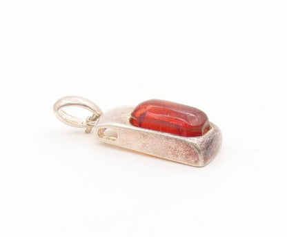 925 Sterling Silver Vintage Pendant Honey Amber Solid Geometric Charm  PT25685