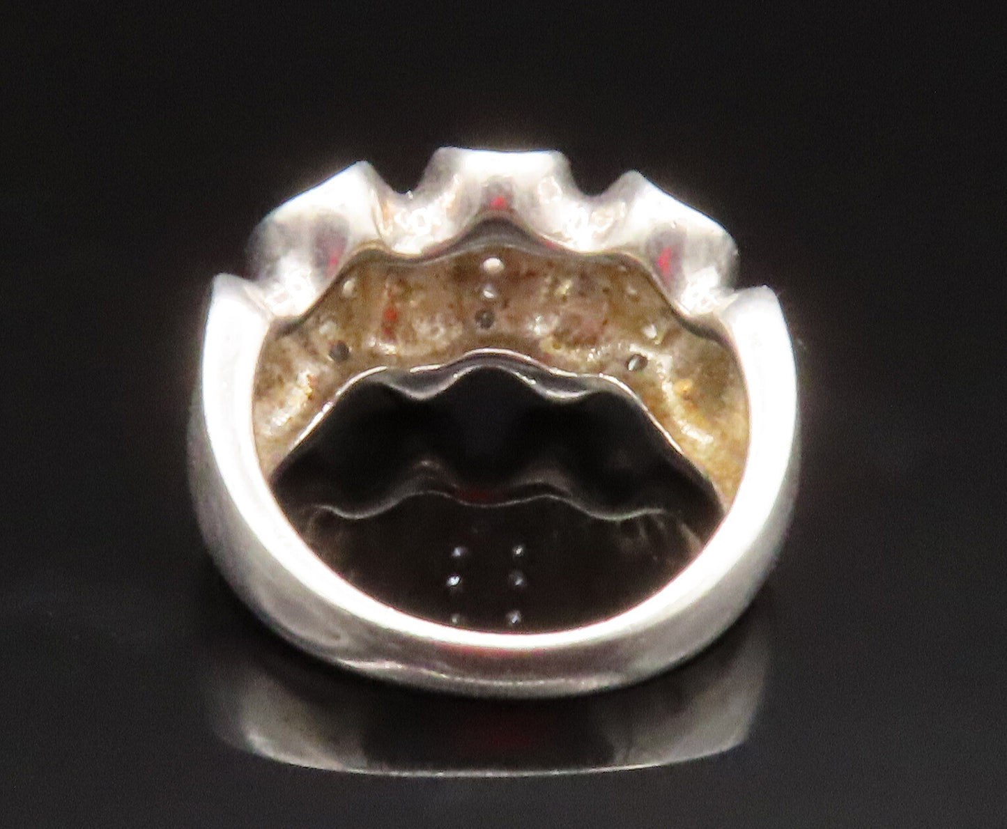 925 Sterling Silver  Vintage Topaz Concave Swirl Pattern Ring Sz 7  RG25228