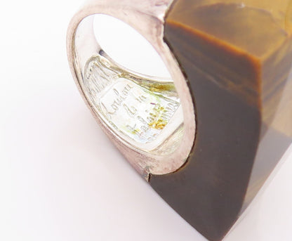 925 Sterling Silver Vintage Ring Tiger's Eye Square Lapis Lazuli  Sz 5  RG32622
