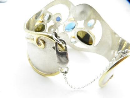DESIGNER 925 Silver  Labradorite & Blue Topaz Two Tone Cuff Bracelet  BT6349