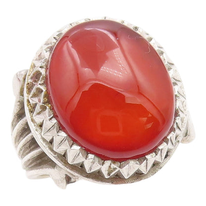 925 Sterling Silver Vintage Ring Oval Carnelian Statement Band  Sz 8.5  RG36148