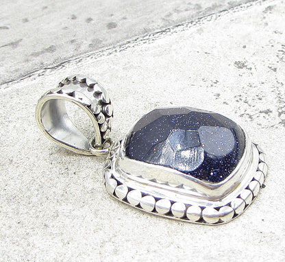925 Sterling Silver  Faceted Druzy Pebbled Frame Drop Pendant  PT1435